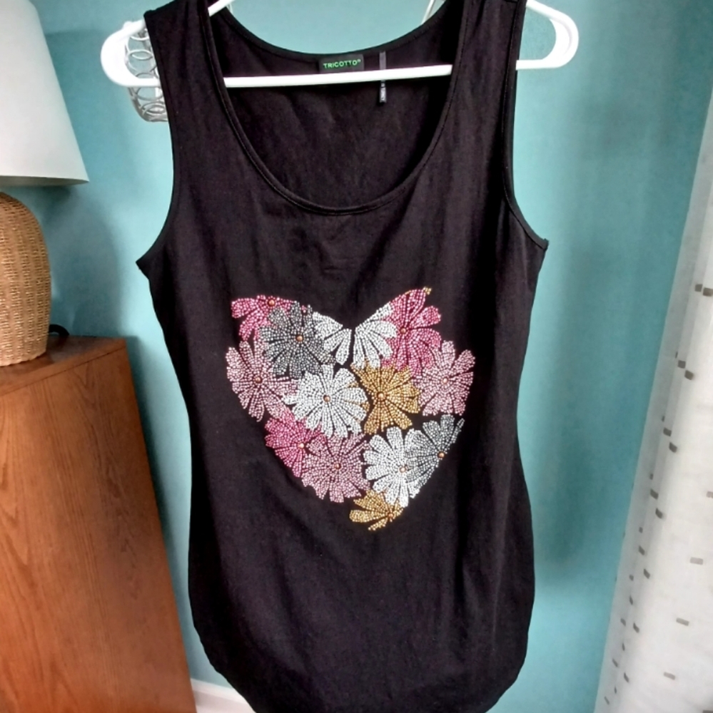 EUC Tricotto Black Extra Long Tank With Sparkly Embellishments - Women's Size M